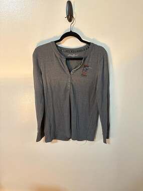 Eddie Bauer Women's Grey Waffle Knit Thermal Henley Long Sleeve Shirt Size L